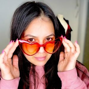 Red clear heart sunglasses with yellow tint lenses